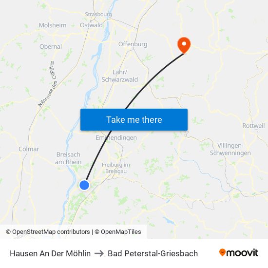 Hausen An Der Möhlin to Bad Peterstal-Griesbach map