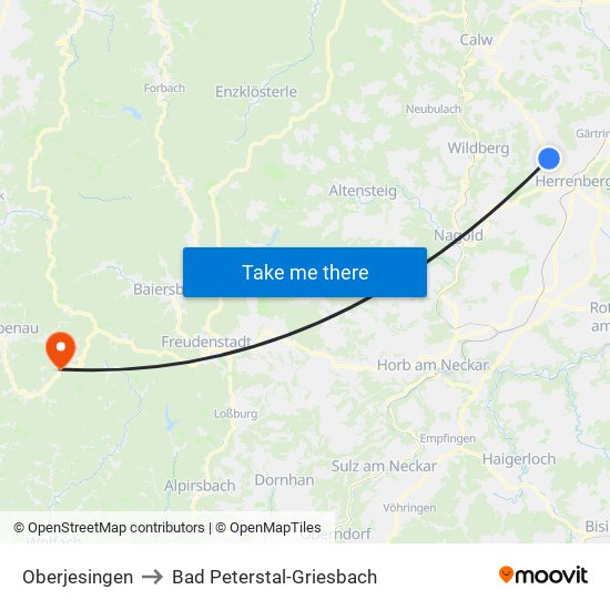 Oberjesingen to Bad Peterstal-Griesbach map