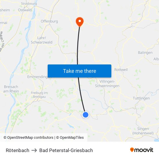 Rötenbach to Bad Peterstal-Griesbach map