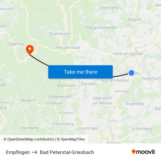 Empfingen to Bad Peterstal-Griesbach map