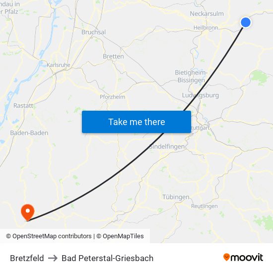 Bretzfeld to Bad Peterstal-Griesbach map