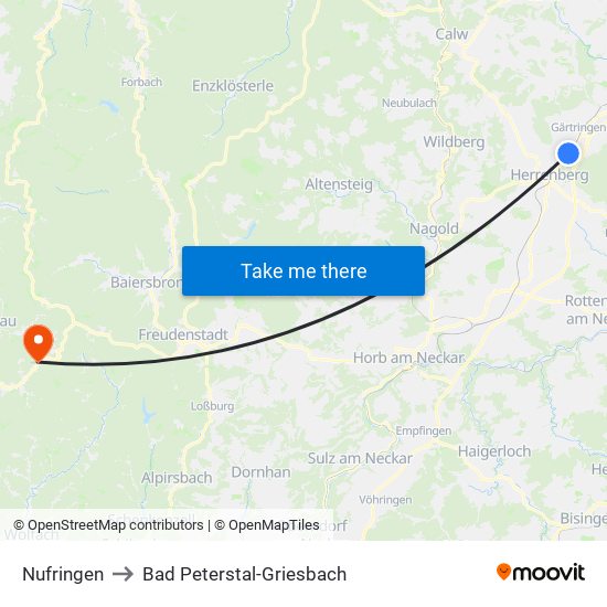 Nufringen to Bad Peterstal-Griesbach map