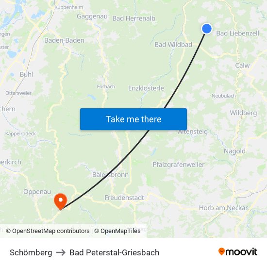 Schömberg to Bad Peterstal-Griesbach map