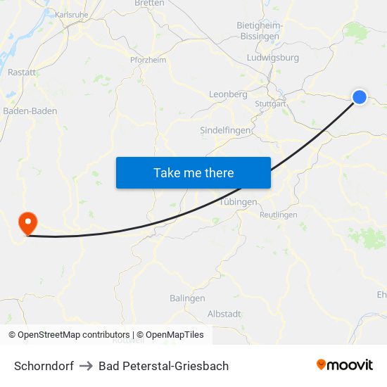 Schorndorf to Bad Peterstal-Griesbach map