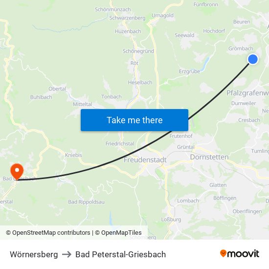Wörnersberg to Bad Peterstal-Griesbach map