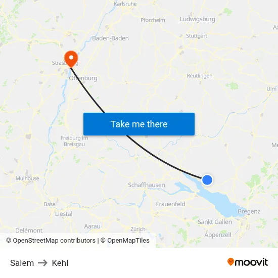 Salem to Kehl map