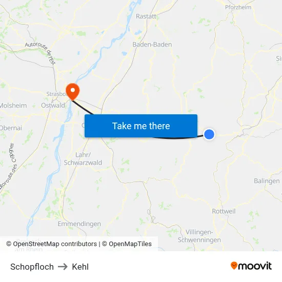 Schopfloch to Kehl map