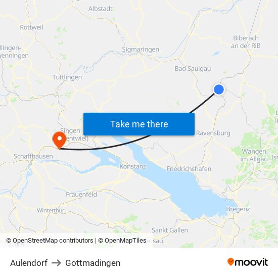 Aulendorf to Gottmadingen map