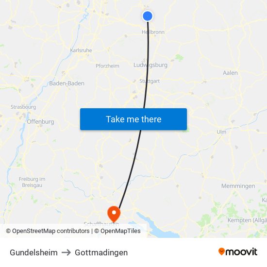 Gundelsheim to Gottmadingen map