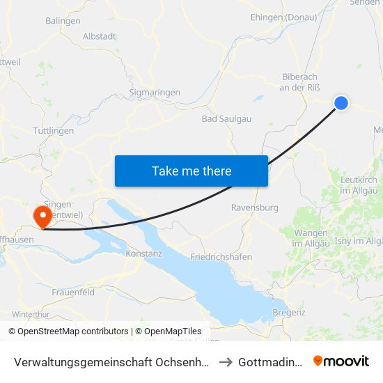 Verwaltungsgemeinschaft Ochsenhausen to Gottmadingen map
