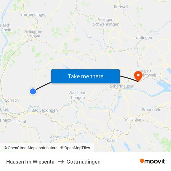 Hausen Im Wiesental to Gottmadingen map