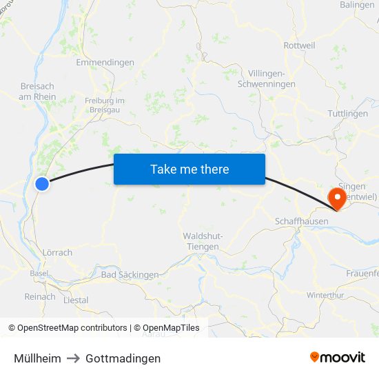 Müllheim to Gottmadingen map