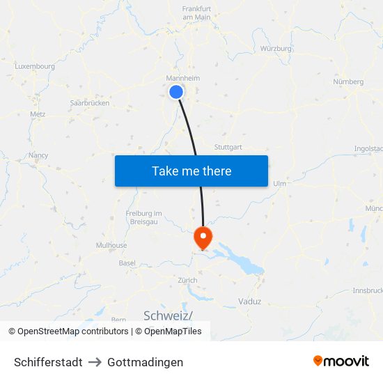 Schifferstadt to Gottmadingen map