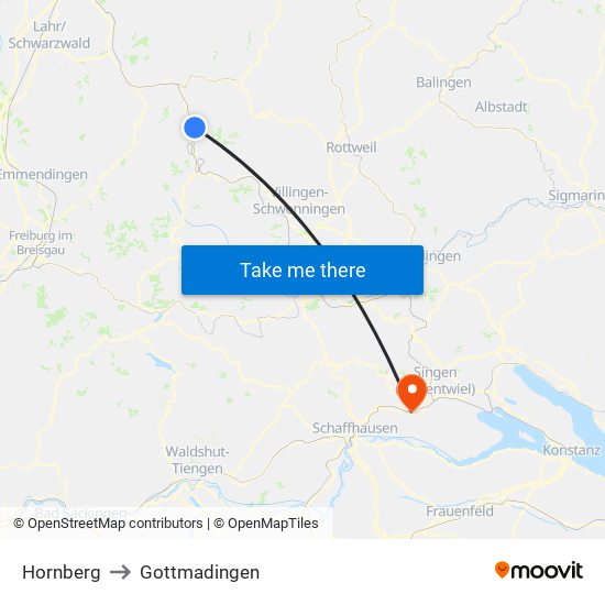 Hornberg to Gottmadingen map