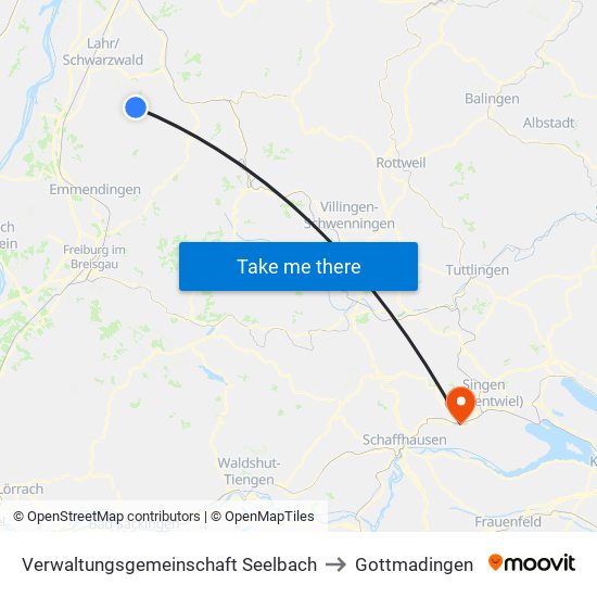 Verwaltungsgemeinschaft Seelbach to Gottmadingen map