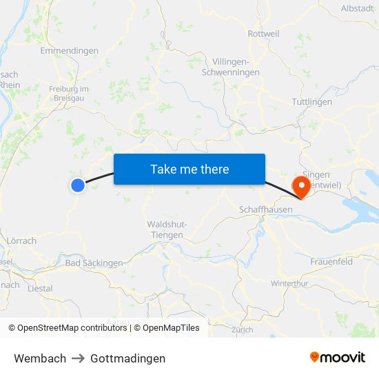 Wembach to Gottmadingen map