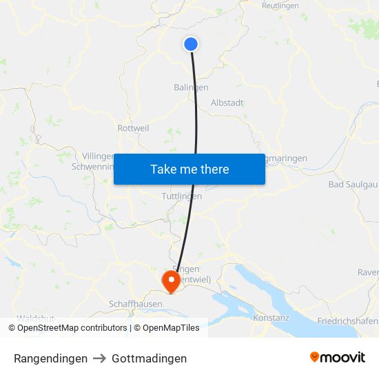 Rangendingen to Gottmadingen map