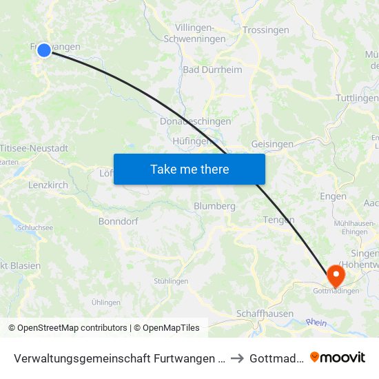 Verwaltungsgemeinschaft Furtwangen Im Schwarzwald to Gottmadingen map