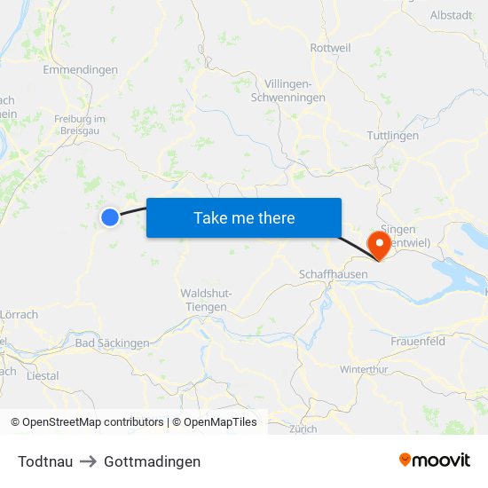 Todtnau to Gottmadingen map