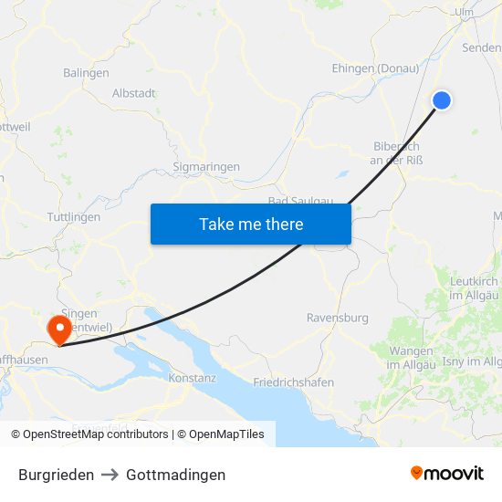 Burgrieden to Gottmadingen map