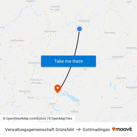 Verwaltungsgemeinschaft Grünsfeld to Gottmadingen map