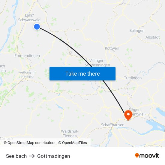Seelbach to Gottmadingen map