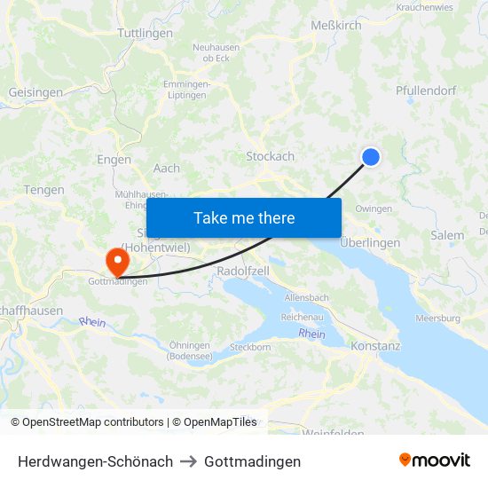 Herdwangen-Schönach to Gottmadingen map