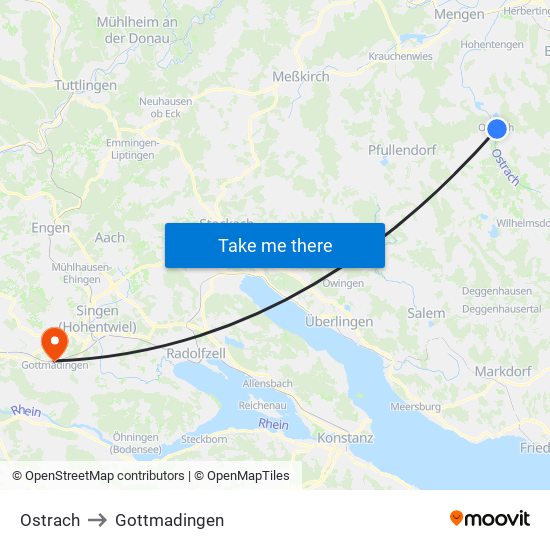 Ostrach to Gottmadingen map