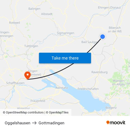 Oggelshausen to Gottmadingen map