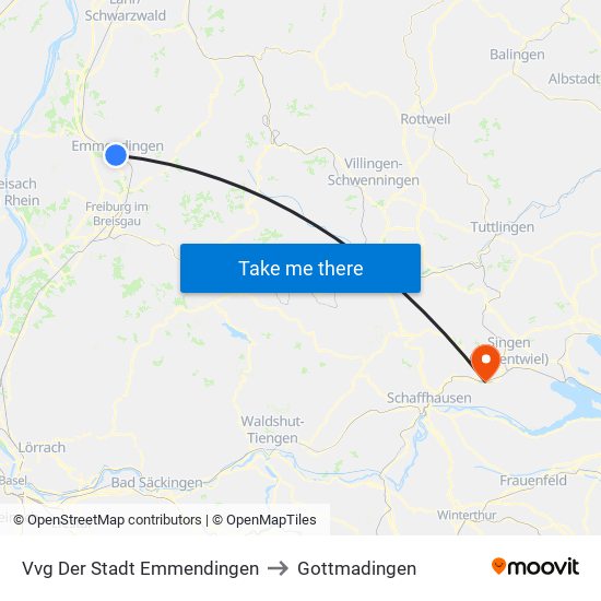 Vvg Der Stadt Emmendingen to Gottmadingen map