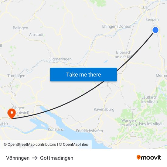 Vöhringen to Gottmadingen map