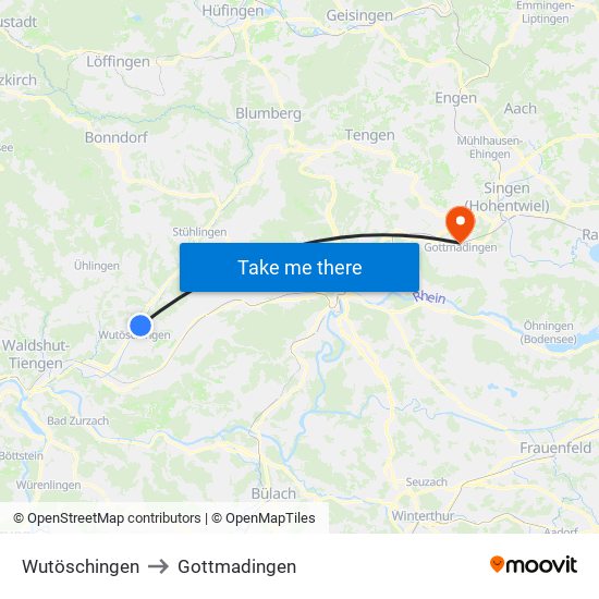 Wutöschingen to Gottmadingen map