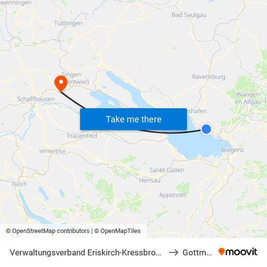 Verwaltungsverband Eriskirch-Kressbronn am Bodensee-Langenargen to Gottmadingen map