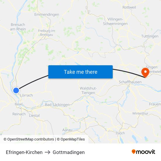 Efringen-Kirchen to Gottmadingen map