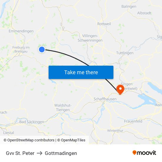 Gvv St. Peter to Gottmadingen map