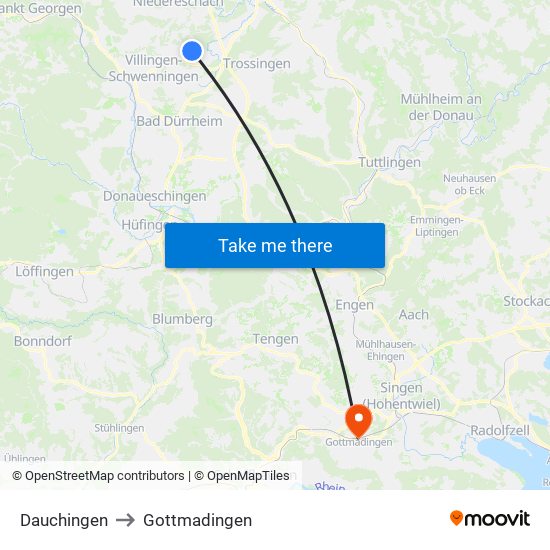 Dauchingen to Gottmadingen map