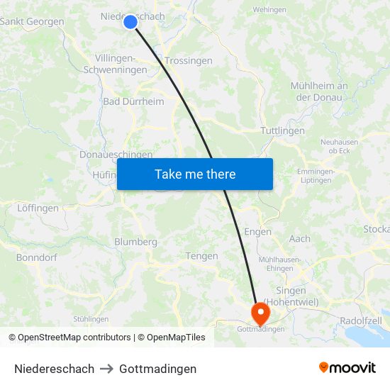 Niedereschach to Gottmadingen map