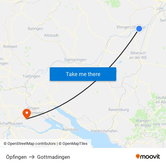 Öpfingen to Gottmadingen map