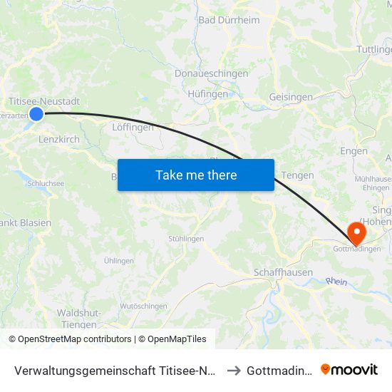 Verwaltungsgemeinschaft Titisee-Neustadt to Gottmadingen map