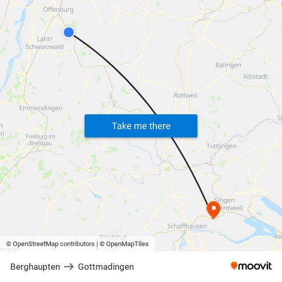 Berghaupten to Gottmadingen map