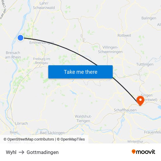 Wyhl to Gottmadingen map