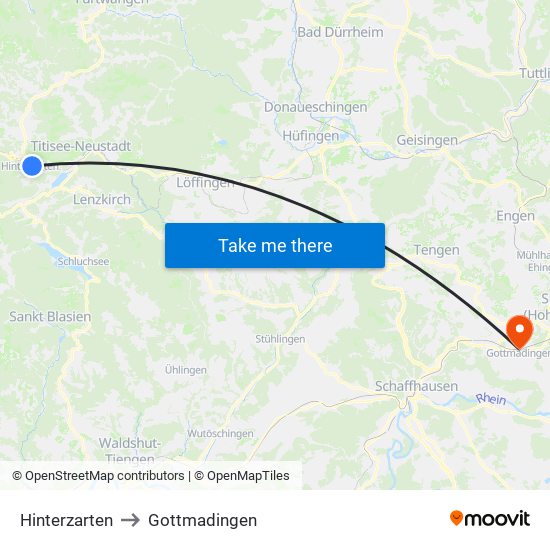 Hinterzarten to Gottmadingen map