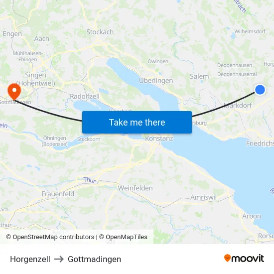 Horgenzell to Gottmadingen map
