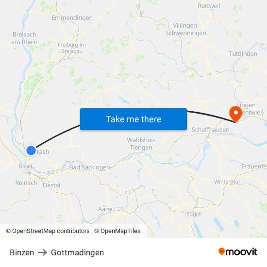 Binzen to Gottmadingen map