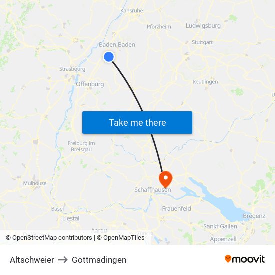 Altschweier to Gottmadingen map