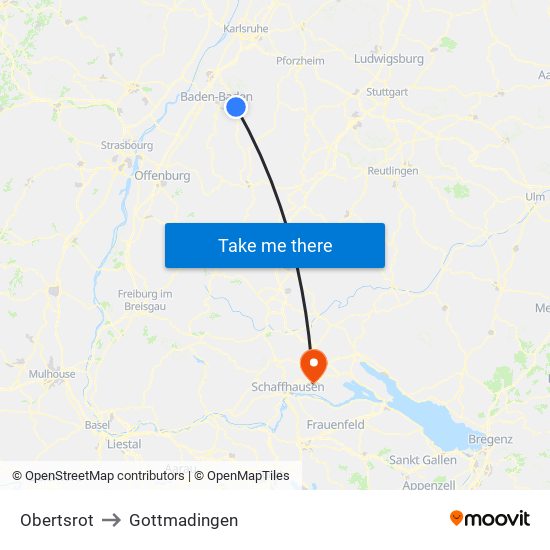 Obertsrot to Gottmadingen map