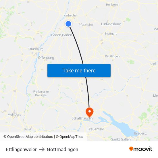 Ettlingenweier to Gottmadingen map