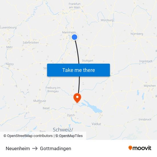 Neuenheim to Gottmadingen map