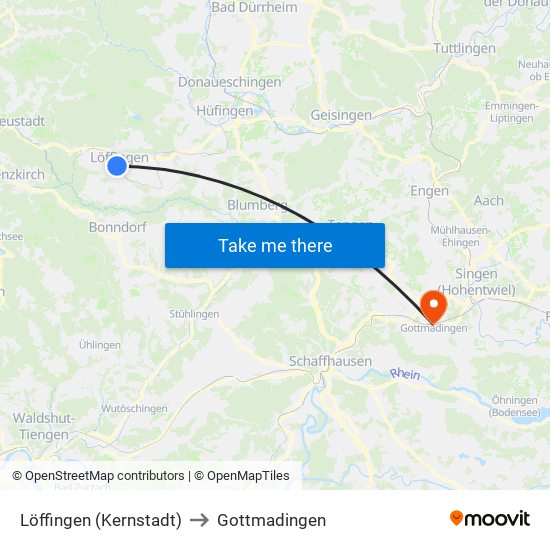 Löffingen (Kernstadt) to Gottmadingen map