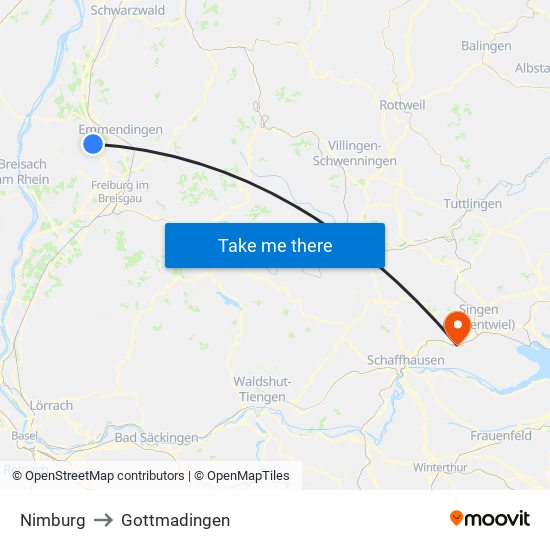 Nimburg to Gottmadingen map